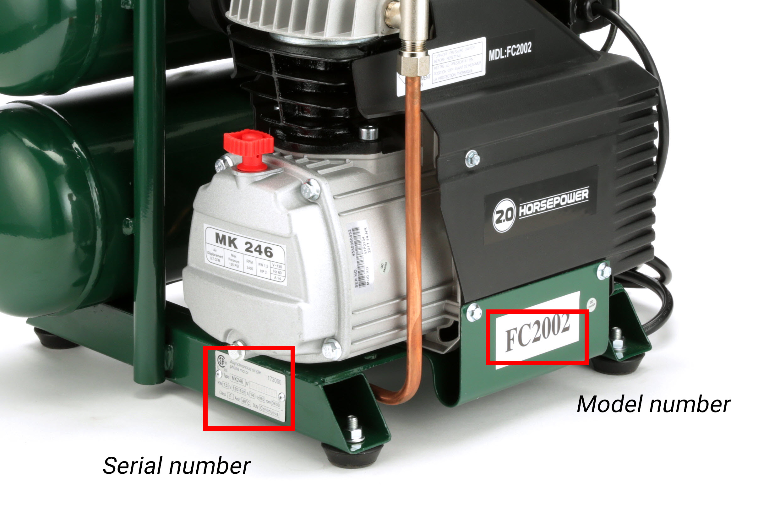 FC2002 model number location close up